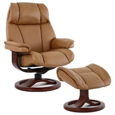 Small Contemporary Recliner and Ottoman with Padded Track Arms